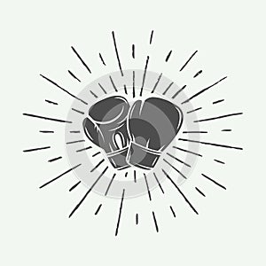 Boxing gloves in vintage style. Monochrome graphic Art.