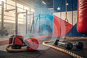 Boxing Gym with grunge transition. abstract modern gym background photo