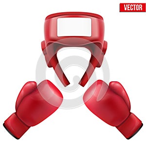 Boxing helmet and gloves. Vector Illustration.