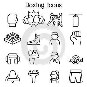 Boxing icon set in thin line style
