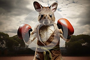 A boxing kangoroo with red boxing gloves