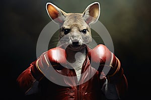 A boxing kangoroo with red boxing gloves