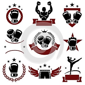 Boxing labels and icons set. Vector