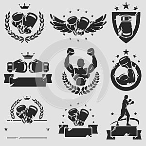 Boxing labels and icons set. Vector