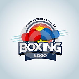 Boxing logo template. Two boxing gloves in red and blue colors.