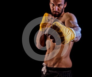 Boxing man ready to fight. Boxing, workout, muscle, strength, po