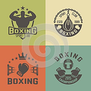 Boxing, martial arts vector vintage labels