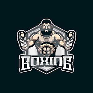 Boxing mascot logo design with modern illustration concept style for badge, emblem and t shirt printing. Kick boxing illustration