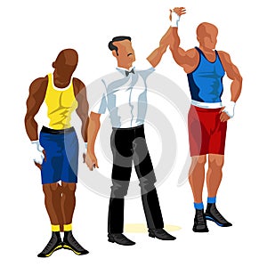 Boxing match in ring flat poster. Professional boxers in sportswear and equipment having battle spectacle event vector