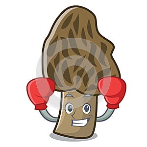 Boxing morel mushroom character cartoon