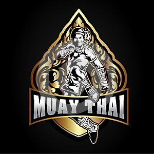 Boxing Muay Thai Fighter Vector Logo kick men