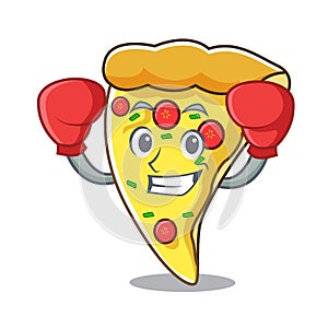 Boxing pizza slice character cartoon