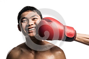 Boxing , punch in the face , isolated on white