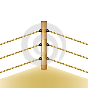 Boxing ring with brown ropes