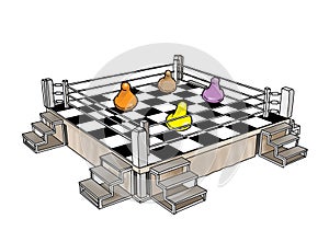 boxing ring and chess box, color illustration