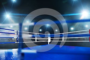 Boxing ring, closeup view through ropes, nobody