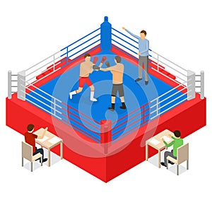 Boxing Ring for Fight Sport Competition Concept 3d Isometric View. Vector