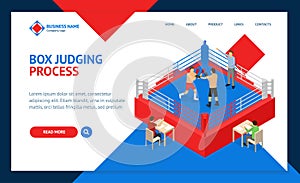 Boxing Ring for Fight Sport Competition Concept Landing Web Page Template 3d Isometric View. Vector