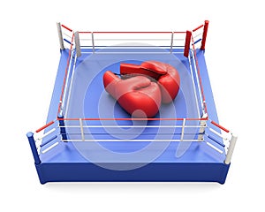 Boxing ring with large Boxing gloves on it. 3d.