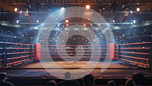 Boxing ring with red and white rings and a sign by AI generated image