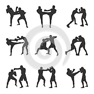 Boxing silhouettes, Boxing silhouette set, Boxers silhouettes, Boxing vector