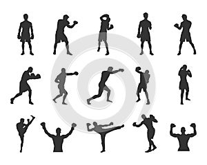 Boxing silhouettes, Boxing silhouette set, Boxers silhouettes, Boxing vector -V02