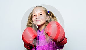 Boxing sport for female. Sport upbringing. Skill of successful leader. Sport upbringing for leader. Girl cute child with