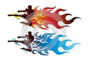 Boxing sport with fire.