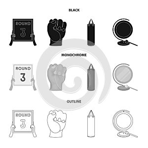 Boxing, sport, round, hand. Boxing set collection icons in black,monochrome,outline style vector symbol stock