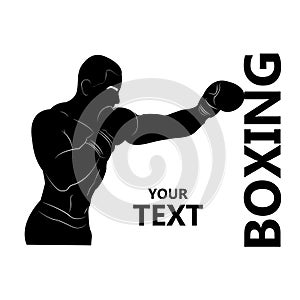Boxing strikes directly. Silhouette. Strong fighter. Athlete in training. Demonstration of combat skills