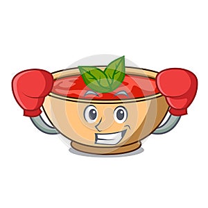 Boxing tomato soup character cartoon