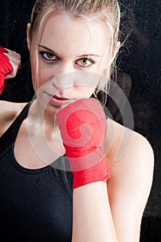 Boxing training blond woman sparring photo