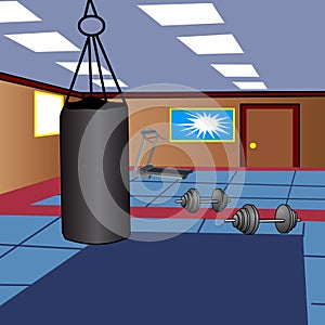 Boxing Training Room Boxing training flat color illustration