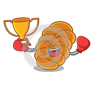 Boxing winner challah mascot cartoon style