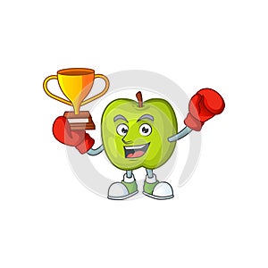 Boxing winner granny smith apple character for health mascot