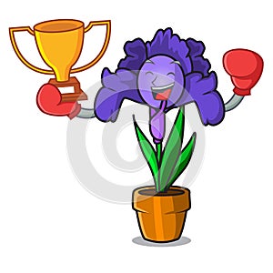 Boxing winner iris flower mascot cartoon