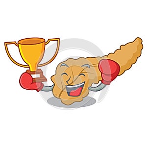 Boxing winner pancreas mascot cartoon style