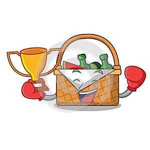 Boxing winner picnic basket mascot cartoon