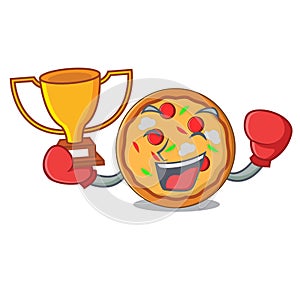 Boxing winner pizza mascot cartoon style