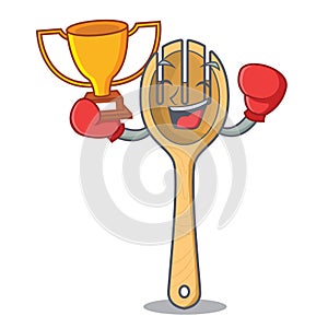 Boxing winner wooden fork mascot cartoon
