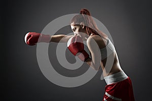 Boxing woman during exercise