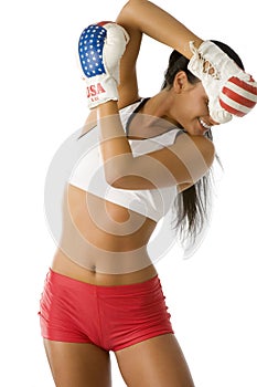 Boxing woman going down