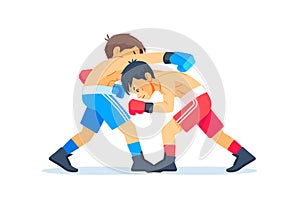 Boxing among young teen. Kids boxing, kickboxing children. Children fight with these adult emotions. Popularization of