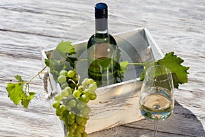 Boxset of bottle and glass of White wine photo