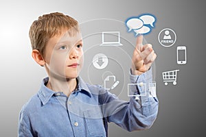 Boy accessing futuristic entertainment applications