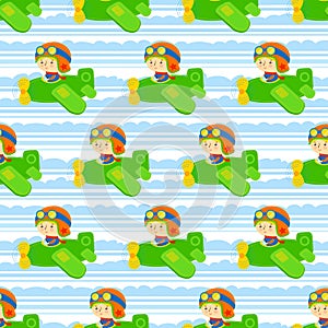 Boy on a airplane vector seamless pattern. Cute pilot seamless pattern and digital paper