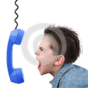 Boy in anger with blue phone