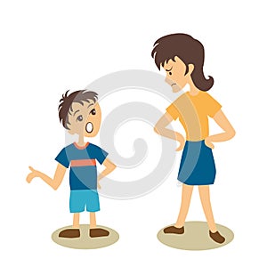 A boy arguing with mother vector cartoon illustration,