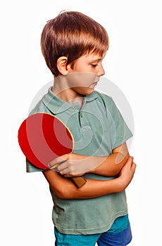 Boy athlete upset in table tennis player with