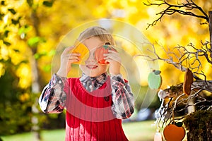 A boy in the autumn park